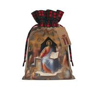 XZDLXJ Divine Frescoes Drawstring Burlap Bag with Plaid Fabric and Kraft Paper Tag