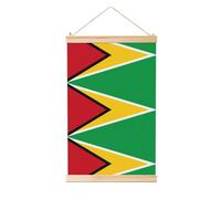 XZDLXJ Flag of Guyana Wooden Scroll Wall Hanging – Modern Art Canvas with Textured Finish for Home & Office
