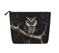 XZDLXJ Late Night Owl Water-Resistant Linen-Look Single-Layer Makeup Pouch with Zipperfor Your Daily or Travel Needs, Black, One Size