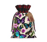 XZDLXJ Purple blue and yellow butterflies Drawstring Burlap Bag with Plaid Fabric and Kraft Paper Tag