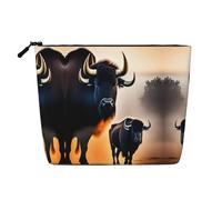 XZDLXJ silhouette of a buffalo Water-Resistant Linen-Look Single-Layer Makeup Pouch with Zipperfor Your Daily or Travel Needs, Black, One Size