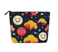 XZDLXJ Smiling face and tree Water-Resistant Linen-Look Single-Layer Makeup Pouch with Zipperfor Your Daily or Travel Needs, Black, One Size