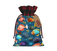 XZDLXJ Submarine reef fish Drawstring Burlap Bag with Plaid Fabric and Kraft Paper Tag