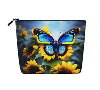 XZDLXJ Sunflower Blue Butterfly Water-Resistant Linen-Look Single-Layer Makeup Pouch with Zipperfor Your Daily or Travel Needs, Black, One Size