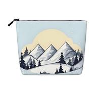 XZDLXJ White Snowy Mountains Water-Resistant Linen-Look Single-Layer Makeup Pouch with Zipperfor Your Daily or Travel Needs, Black, One Size