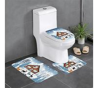 XZDZDG 3-Piece Bathroom Winter Fawn Printed Rugs Set, Soft Polyester Flannel, Non-Slip Backing, U & O Toilet Mats