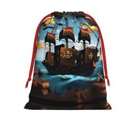 XZDZDG Cartoon pirate ship Soft Plush Drawstring Storage Bag for Festivals and Everyday Use