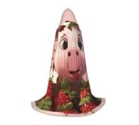 XZDZDG Cows and Strawberries Hooded Cape Medium Cosplay Cloak, Halloween Costume, Role Play, Theme Party, Stage Performance