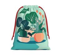 XZDZDG Indoor cartoon potted green plants Soft Plush Drawstring Storage Bag for Festivals and Everyday Use