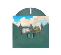 XZDZDG Pearl Paper Outside the Castle Gate Greeting Card Dark Green for Holidays, Weddings, Birthdays, Valentine's Day, Festivals