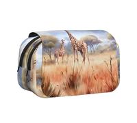 XZDZWK African Savanna Giraffe Clamshell Pen Case Stylish and Large Capacity Design Suitable for Students and Business Travelers
