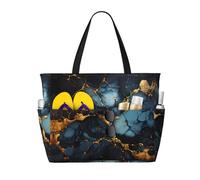XZDZWK Black Gold Marbled Large Capacity Beach Travel Bag with Multiple Pockets Foldable Lightweight for Gym Outdoor Beach and Shopping