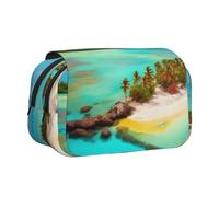 XZDZWK Caribbean Scenery Clamshell Pen Case Stylish and Large Capacity Design Suitable for Students and Business Travelers