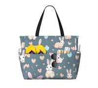 XZDZWK Cartoon cute bunny Large Capacity Beach Travel Bag with Multiple Pockets Foldable Lightweight for Gym Outdoor Beach and Shopping