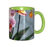 XZDZWK Classic Green Mugs Unique Blooming Orchids Pattern Durable Style for Work Home and Afternoon Tea