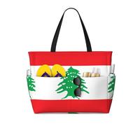 XZDZWK Flag of Lebanon Large Capacity Beach Travel Bag with Multiple Pockets Foldable Lightweight for Gym Outdoor Beach and Shopping