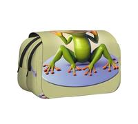 XZDZWK The Funny Frog Doing Yoga Clamshell Pen Case Stylish and Large Capacity Design Suitable for Students and Business Travelers