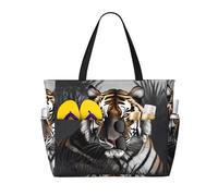 XZDZWK Tiger at rest Large Capacity Beach Travel Bag with Multiple Pockets Foldable Lightweight for Gym Outdoor Beach and Shopping