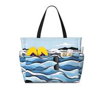 XZDZWK Waves lapping at the rocks Large Capacity Beach Travel Bag with Multiple Pockets Foldable Lightweight for Gym Outdoor Beach and Shopping