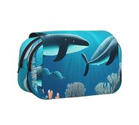 XZDZWK Whales Under The sea Clamshell Pen Case Stylish and Large Capacity Design Suitable for Students and Business Travelers