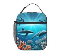 XZDZWK Whales Under The sea Handheld Insulated Lunch Bag with Side Mesh Pockets and Multiple Pockets Suitable for Office Travel Use