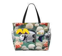 XZDZWK White Tropical Fish Large Capacity Beach Travel Bag with Multiple Pockets Foldable Lightweight for Gym Outdoor Beach and Shopping