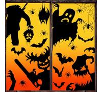 XZENTIRA Large Halloween Window Clings Stickers, 4 Sheet Giant Spooky Halloween Decorations for Indoor Kids Room and Party Decoration, Black Monster Window Silhouette for Glass Walls