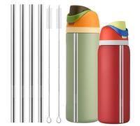XZESH Metal Straw Replacement for Owala Water Bottle 24 oz 32 oz, With 2 Straw Cleaner, Reusable Stainless Steel Straws Compatible With Owala Water Bottle - 4pcs