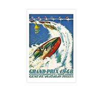 XZGTHYTYUY 1948 Grand Prix Canots Automobiles Et Hors-bords Geneva Switzerland Vintage Poster Rowing Art Canvas Poster Bedroom Decor Landscape Office Room Decor Gift 12x18inch(30x45cm)
