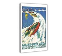 XZGTHYTYUY 1948 Grand Prix Canots Automobiles Et Hors-bords Geneva Switzerland Vintage Poster Rowing Art Canvas Poster Bedroom Decor Landscape Office Room Decor Gift 20x30inch(50x75cm)