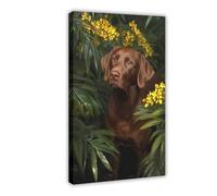 XZGTHYTYUY A Chocolate Labrador Retriever Sitting Next to A Tree with Flowers And Vines in Summer Canvas Poster Bedroom Decor Landscape Office Room Decor Gift 20x30inch(50x75cm)