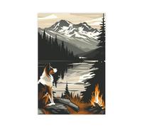 XZGTHYTYUY A Dog Sitting on A Rock near A Campfire Canvas Poster Wall Art Decor Print Picture Paintings for Living Room Bedroom Decoration 08x12inch(20x30cm)