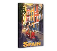 XZGTHYTYUY Active Trip Two Couples Explore The Colorful Streets of Spain on Motorbike Canvas Poster Bedroom Decor Landscape Office Room Decor Gift 12x18inch(30x45cm)