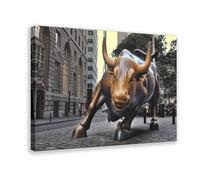 XZGTHYTYUY New York sculpture, bull charging, Wall Street, landscape canvas, canvas poster 08x12inch(20x30cm)