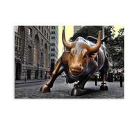 XZGTHYTYUY New York sculpture, bull charging, Wall Street, landscape canvas, canvas poster 24x36inch(60x90cm)