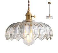 XZHGCEE Glass Pendant Light Fixture with Clear Flower Shade: Vintage Hanging Lights for Kitchen, Dining Room, Bedroom - Rotating Switch & 33-168cm Adjustable Height