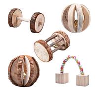 XzhixiangKing 5 Pcs Hamster Chew Toys Set, Natural Wooden Toys Hamster Ball Swing, for Bunny Gerbils Chinchilla