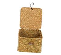 XzhixiangKing Square Straw Plaited Box with Lid, Handwoven Seagrass Storage Basket, for Tea, Snacks