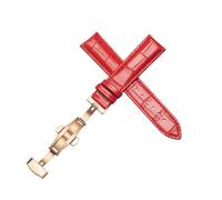 Xzhomfm 10-20mm Top-Grain Cow Leather Watch Strap with Rosegold Double Push Butterfly Clasp, Red, 22mm