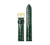Xzhomfm 10-22mm Bamboo Pattern Colorful Genuine Leather Watch Strap with Gold Pin Clasp, Dark Green, 16mm