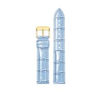 Xzhomfm 10-22mm Bamboo Pattern Colorful Genuine Leather Watch Strap with Gold Pin Clasp, Light Blue, 18mm