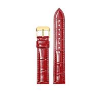 Xzhomfm 10-22mm Bamboo Pattern Colorful Genuine Leather Watch Strap with Gold Pin Clasp, Red, 22mm