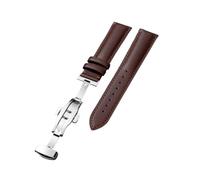 Xzhomfm 10-22mm Classic Style Breathable Calf Leather Watch Strap with Silver Double Push Butterfly Clasp, Coffee, 18mm