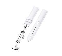 Xzhomfm 10-22mm Classic Style Breathable Calf Leather Watch Strap with Silver Double Push Butterfly Clasp, White, 14mm