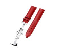 Xzhomfm 10-22mm Classic Style Breathable Calf Leather Watch Strap with Silver Double Push Butterfly Clasp, Red, 14mm