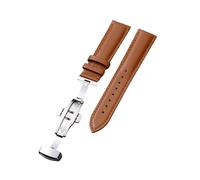 Xzhomfm 10-22mm Classic Style Breathable Calf Leather Watch Strap with Silver Double Push Butterfly Clasp, Brown, 18mm