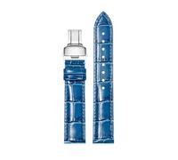 Xzhomfm 10-24mm Bamboo Pattern Colorful Genuine Leather Watch Strap with Silver Double Push Deployant Clasp, Blue, 22mm