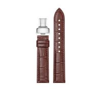 Xzhomfm 10-24mm Bamboo Pattern Colorful Genuine Leather Watch Strap with Silver Double Push Deployant Clasp, Brown, 22mm