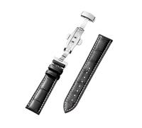 Xzhomfm 10-24mm Breathable Sweat-Resistant Genuine Leather Watch Strap with Push Button Butterfly Buckle, Black, 15mm