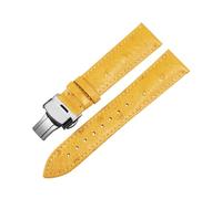 Xzhomfm 12-24mm Ostrich Pattern Skin-Friendly Calf Leather Watch Strap with Double Push Deployant Clasp, Yellow, 14mm